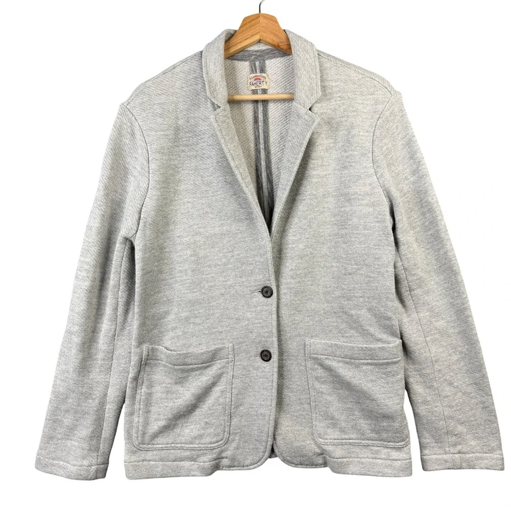 Faherty Inlet Blazer Mens Medium Knit Stretch Unstructured Jacket Gray